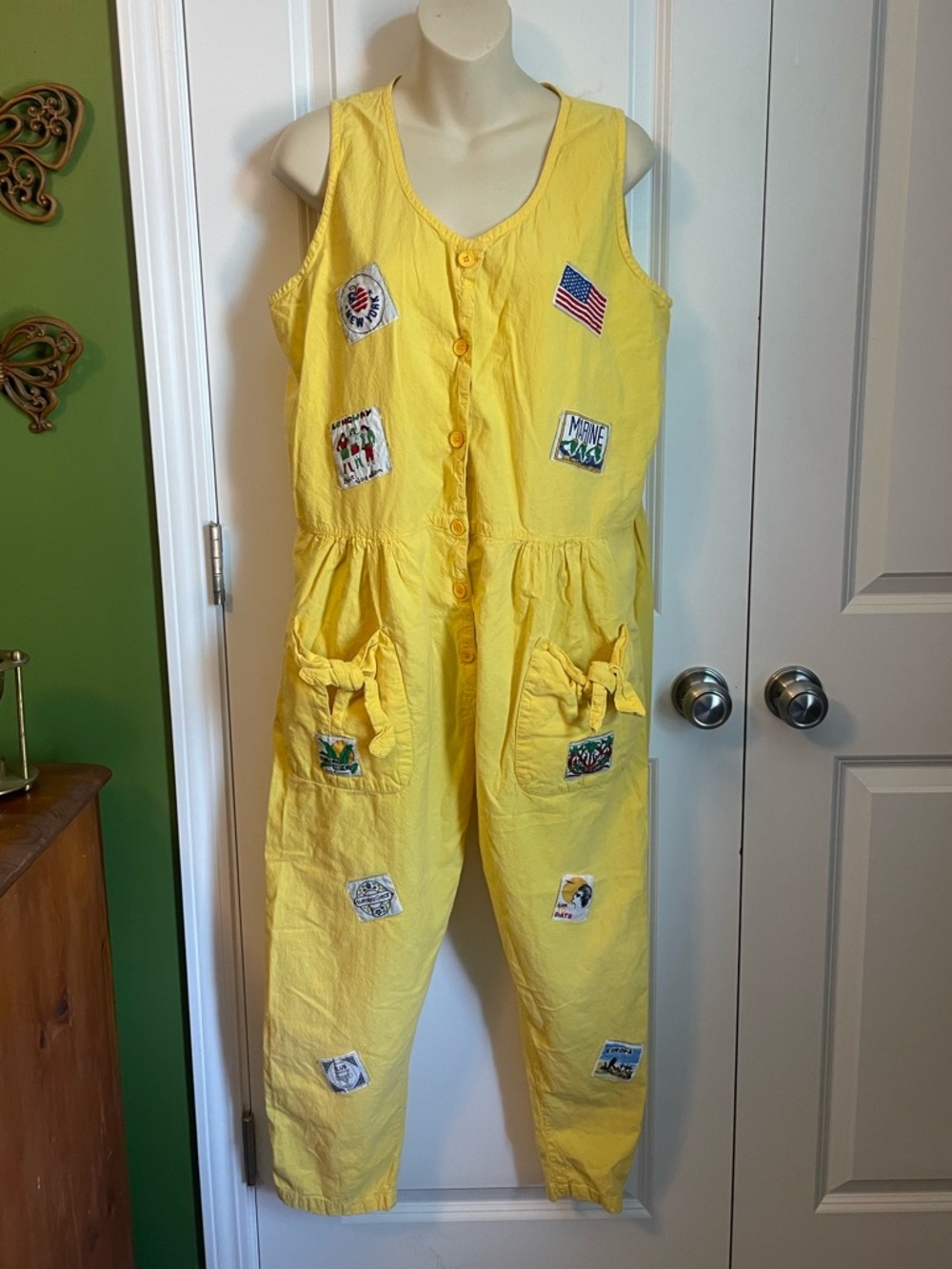 Vintage Europa Gear Sports Club Cotton Jumpsuit Yellow Large Patches